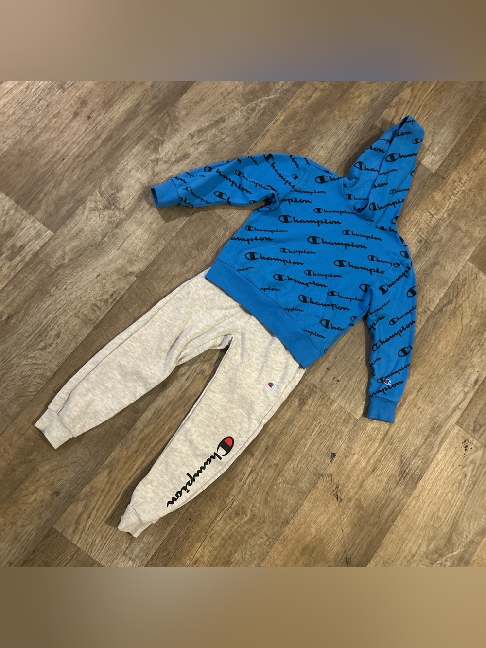 Champion Kids Blue Hoodie & Gray Sweatpants Set